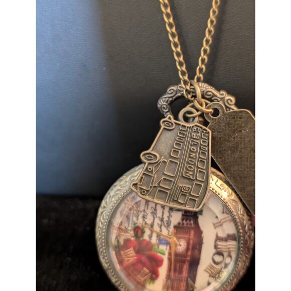 Paris Antiqued Bronze Retro VTG Style Steampunk Quartz Open Face Charm Necklace - Picture 4 of 6